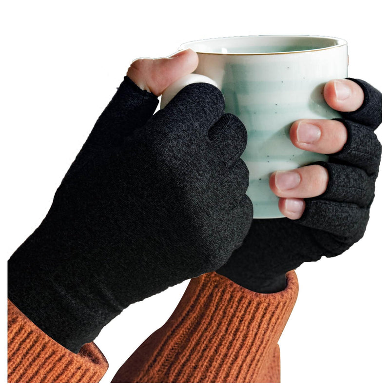 [Australia] - Sparthos Arthritis Hand Compression Gloves - Helps With Carpal Tunnel, Neuropathy & Artritis Pain - Support Your Hands While Typing - Fingerless Circulation Glove - Fits Men & Women (Black - Medium) Medium (1 Pair) Midnight Black 