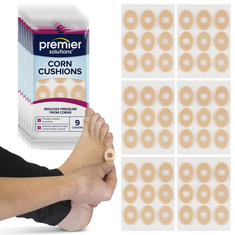 [Australia] - Premier Solutions™ Corn Cushions for Feet, Self-Stick Adhesive Foot Care Cushions to Pad and Protect Corns, 54 Count (6 Packs of 9) 