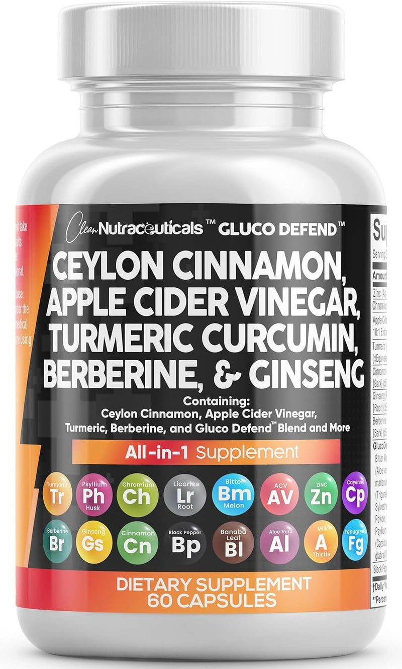 [Australia] - Clean Nutraceuticals Ceylon Cinnamon 3000mg Turmeric 3000mg Apple Cider Vinegar 3000mg Ginseng 2000mg Berberine 1200mg Plus Bitter Melon Gymnema Milk Thistle Fenugreek 