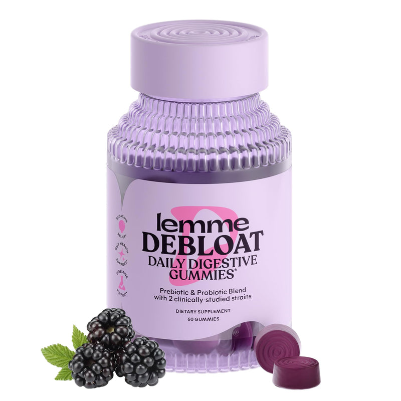 Lemme Debloat Digestive & Gut Health Gummies, 30-Day Supply | 2 Clinically Studied Probiotics & Prebiotic, Vegetarian, Gluten Free, Non GMO, BlackBerry Flavor 60 Count (Pack of 1)