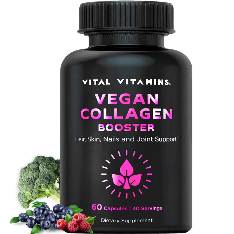 [Australia] - Vital Vitamins Vegan Collagen Booster - with Silica and Hyaluronic Acid - Plant-Based Collagen Supplements - Supports Hair, Skin, Nails & Joints - 60 Capsules 
