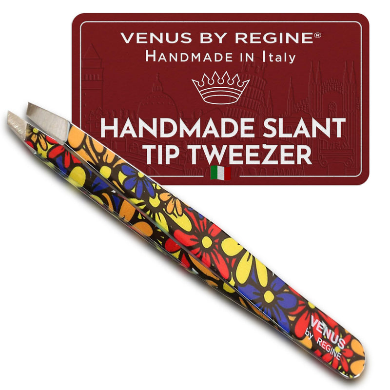 Venus by Regine Slant Tweezers - Handmade Precision Tool for Women & Men, 25-Degree Angle for Shaping Eyebrows & Grooming Facial Contours, Suitable for Eyebrow & Facial Hair Removal (Large Flowers) Large Flower