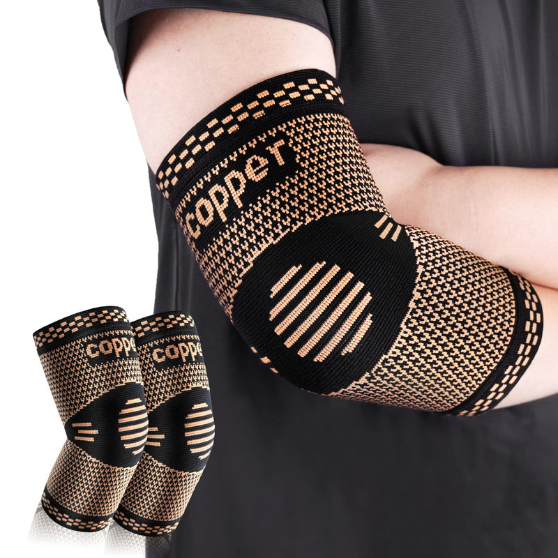 [Australia] - Copper Elbow Sleeve,Elbow Compression Sleeve, Elbow Brace For Tendonitis and Tennis Elbow,Golfers, Arthritis, Bursitis. Elbow Pain Relief,Weightlifting, Fit for Men & Women Medium Gold&Black 