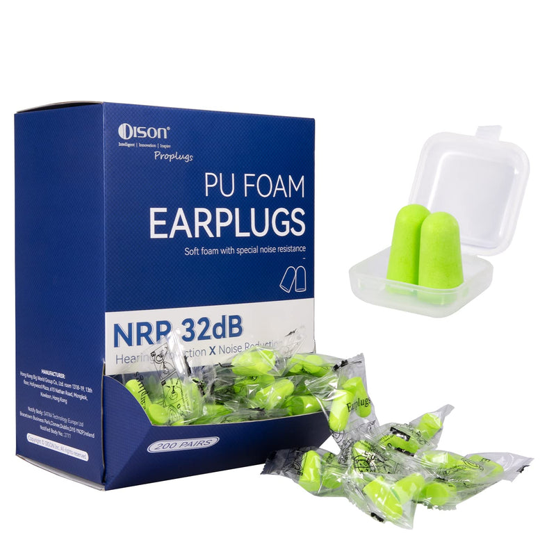 [Australia] - 200Pairs Foam Earplugs, 32dB Disposable Noise Reduction Ear Plugs, Hearing Protection Bulk Ear Plugs for Shooting Range, Work, Travel,Concert Green 1 Count (Pack of 200) 