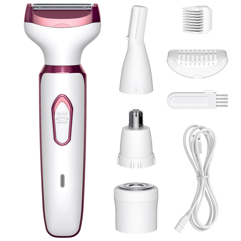 Electric Razors for Women, 4 in 1 Electric Women Shaver, Hair Removal Epilators for Leg Face Arm Bikini Armpit Pubic Hair, Cordless Rechargeable Portable Women's Bikini Trimmers, White