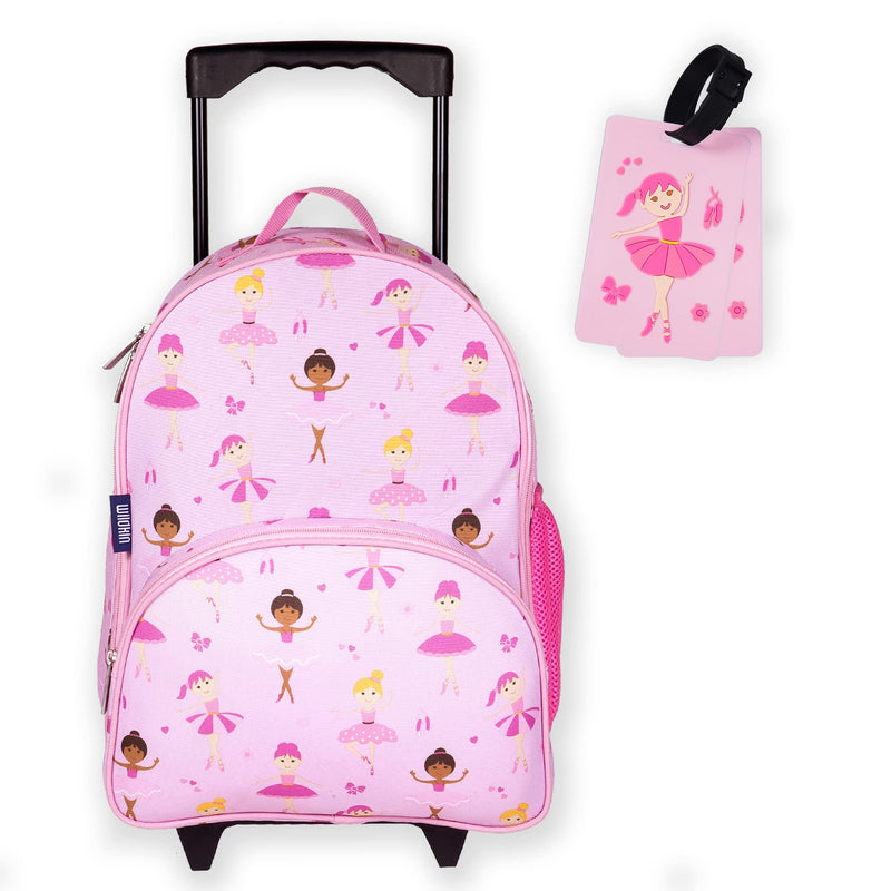 Wildkin Kids Rolling Luggage Bundle with 2 Matching Bag Tags (Ballerina)