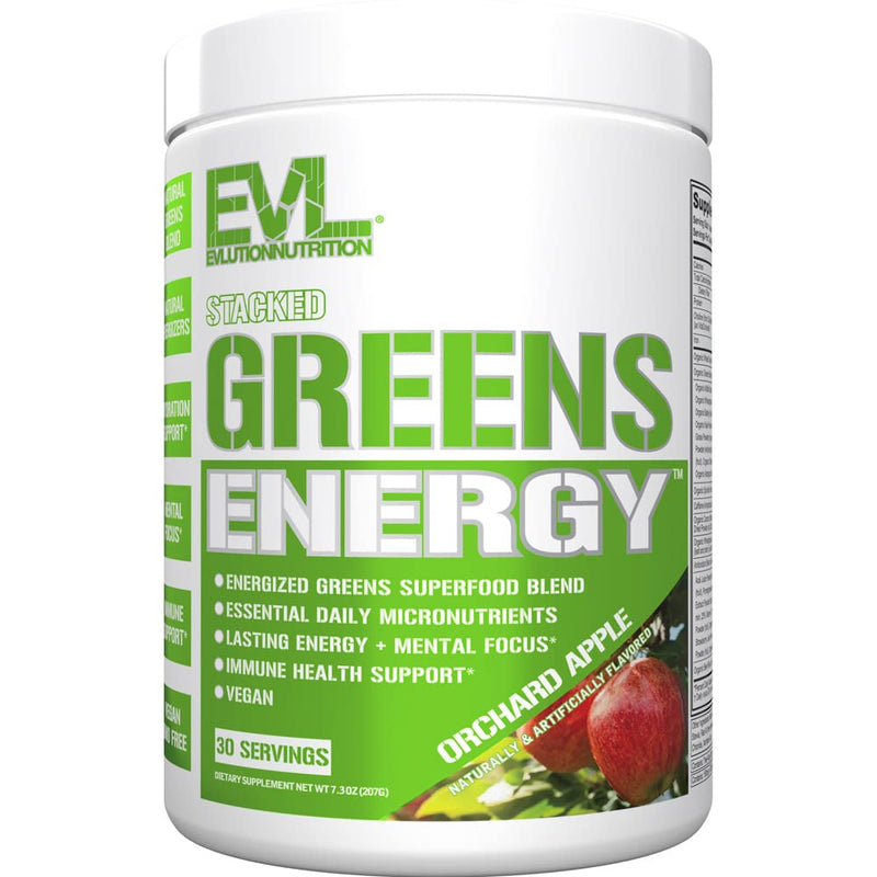 [Australia] - Greens and Superfoods Energy Drink Powder - EVL Super Greens Powder Smoothie Mix with Caffeine Spirulina Chlorella and Wheat Grass - Vegan - for Energy Focus and Immunity 7.3 Ounce (Pack of 1) 