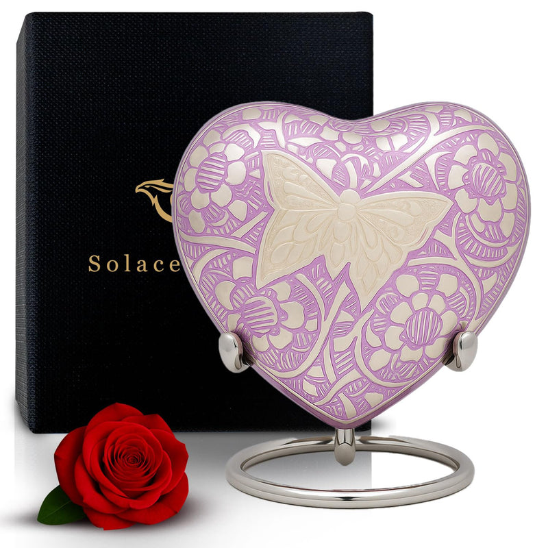 [Australia] - Small Urn for Ashes for Women/Men ‚Äì Butterfly Heart Urns ‚Äì Keepsake Urn for Baby Girl/Boy Ashes with Stand, Velvet Bag & Box ‚Äì A Loving Tribute to Honor Your Little Angel Forever (Purple, Small) Purple 