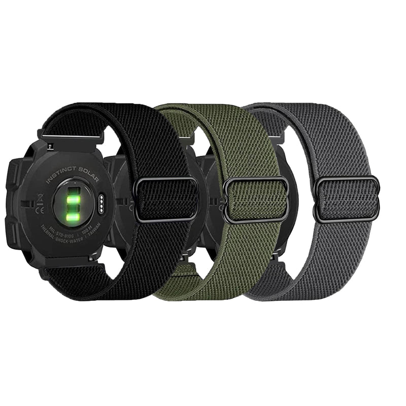 [Australia] - 3 Packs Stretchy Nylon Bands Compatible with Garmin Instinct/Instinct 2 Solar, 22mm Sport Breathable Wristband for Garmin Instinct Tactical/Solar/Tide/Esports Black/Gray/Army Green 