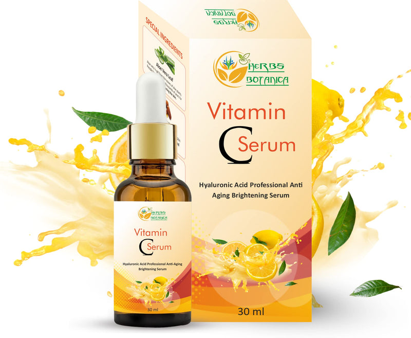 Herbs Botanica Vitamin C Serum For Face with Hyaluronic For Anti Aging Hydrating & Serum for Dark Spots, Fine Lines, Includes Vitamin E, Organic Aloe Vera and Jojoba Oil 1 fl oz Vitamin C Serum with Hyaluronic Acid