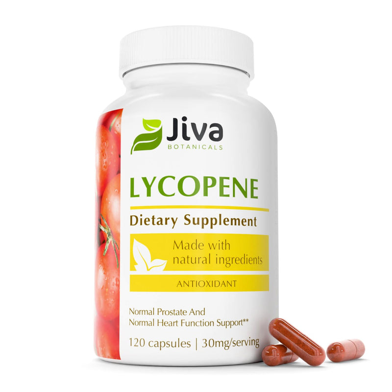 [Australia] - Jiva Botanicals Lycopene Supplement 30mg - Antioxidant Support for Normal Prostate and Heart Health Support - Lycopene from Tomato Extract - Made in The USA - Non GMO, Vegan - 120 Capsules 1 Count (Pack of 120) 