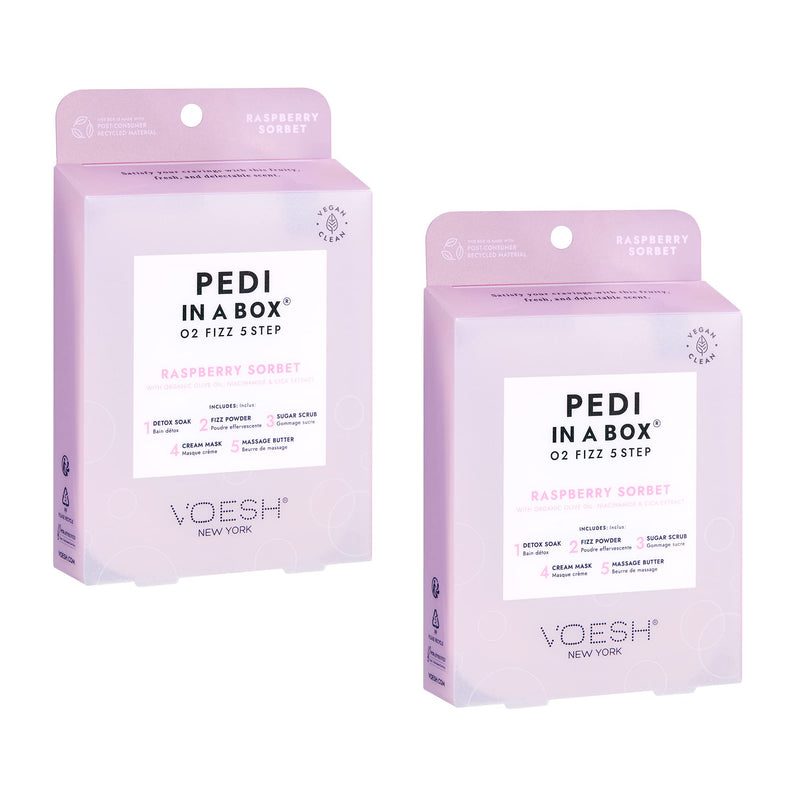 [Australia] - VOESH Pedi in a Box O2 Fizz, Detoxifying Spa Pedicure, DIY Pedi, At-Home Pedi, Pedi in a Box, Spa Foot Treatment, Vegan Beauty, Foot Detox, Pedicure Prep 2 Pack Raspberry Sorbet 