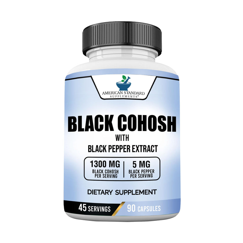 [Australia] - American Standard Supplements Black Cohosh 1300mg Per Serving with Black Pepper Fruit Extract - Vegan, Gluten Free, Non-GMO, 90 Capsules, 45 Servings 