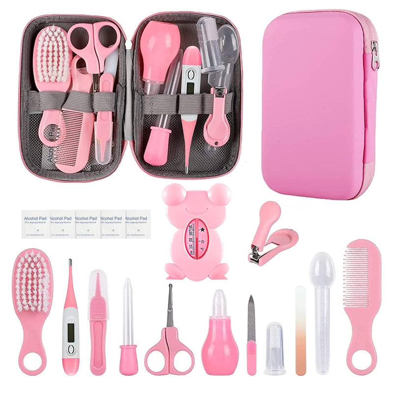 [Australia] - Baby Grooming Kit, Infant Safety Care Set with Hair Brush Comb Nail Clipper Nasal Aspirator,Baby Essentials Kit for Newborn Girls Boys (Pink baby grooming kit) Pink Baby Grooming Kit 