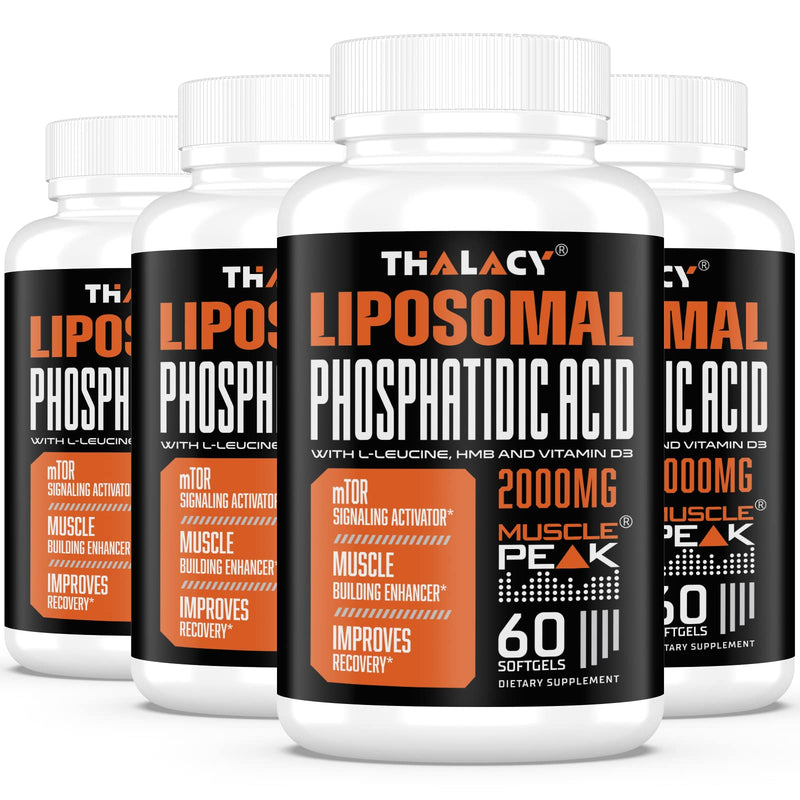 2000mg Liposomal Phosphatidic Acid Muscle Builder (PA), High Absorption Muscle Building Supplements for Men & Women | Muscle Gainer, mTOR Protein Synthesis & Lean Muscle, Strength, 4 Pack 60 Count (Pack of 4)