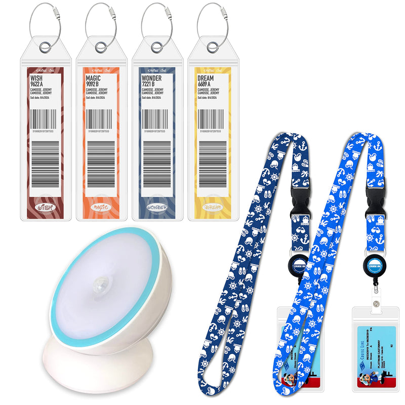 Disney Cruise Essentials (3 Items) Luggage Tag Holders, Night Light & Cruise Lanyards with Retractable Reel