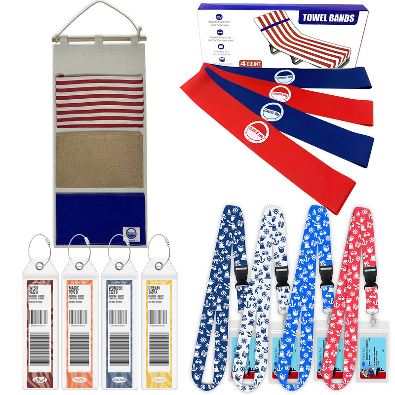 Disney Cruise Essentials (3 Items) Fish Extender, Luggage Tags [4], Towel Bands [4] & Lanyards [4]