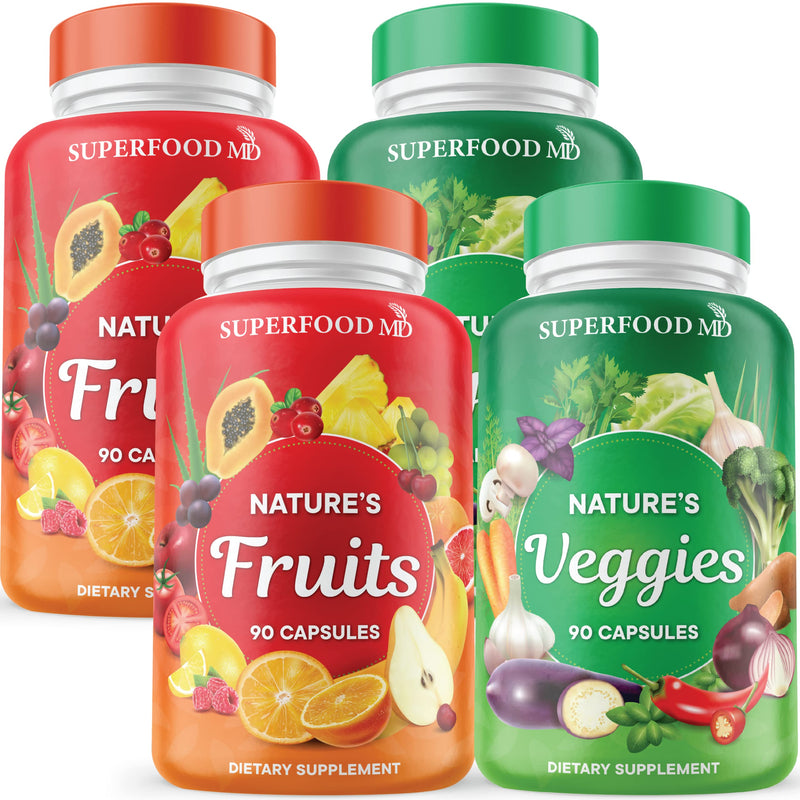 Superfood 180 Fruit and 180 Veggie Capsules - Whole Food Natural Superfoods - Maintain Energy Levels, with Beta Carotene - Soy Free (90 Count (Pack of 4) 90 Count (Pack of 4)