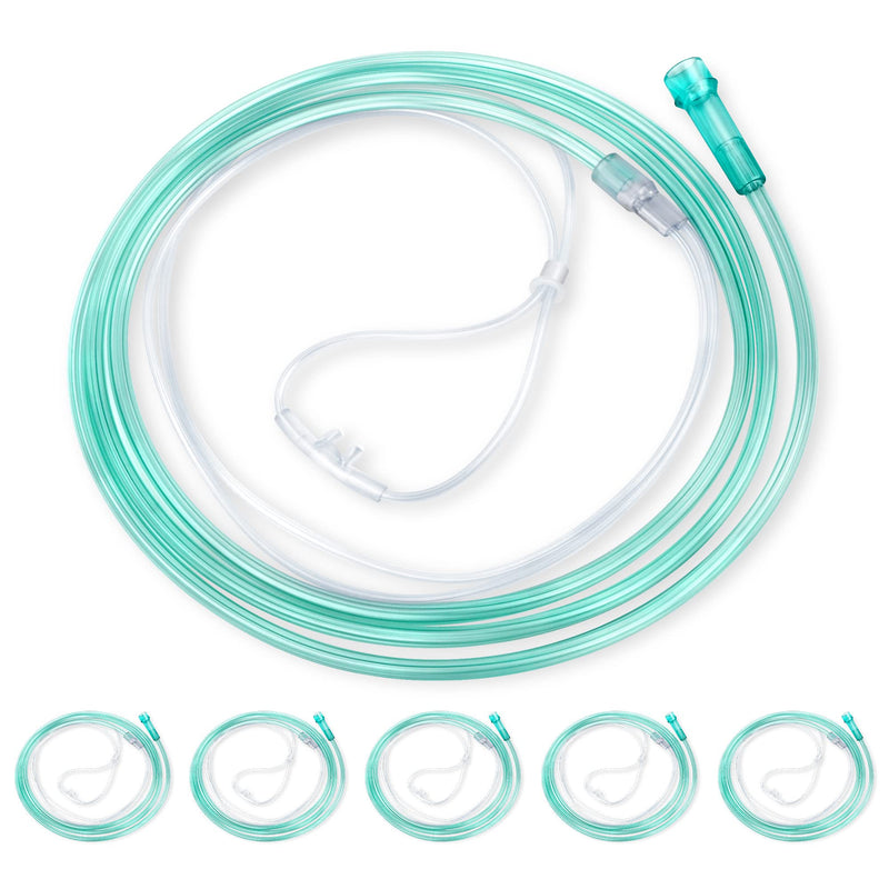 [Australia] - Standard Oxygen Nasal Cannula for Adult - 7 ft, Soft Material, Kink Resistant, Lightweight Tubing (5 Pack) Green 5pack-7Ft 