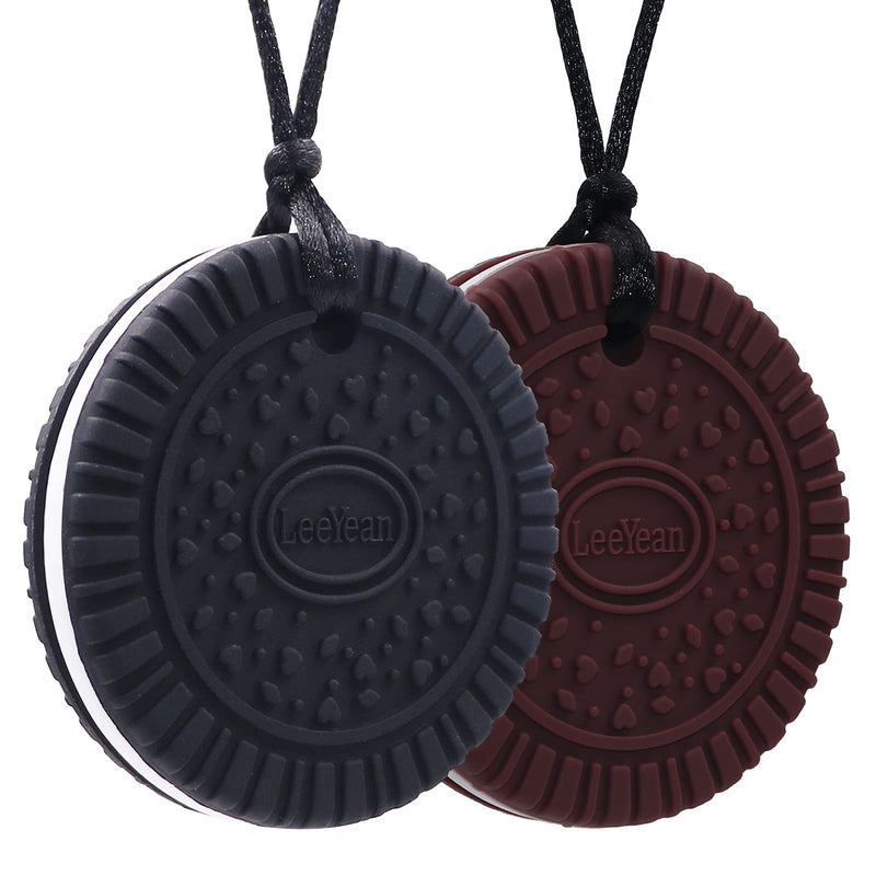 [Australia] - Chew Necklaces for Sensory Kids, 2 Pack Silicone Chewy Necklace Sensory Toys for Boys and Girls with Chewing, Autism, ADHD, SPD, Oral Motor Anxiety Pendant for Adults Black&Brown 