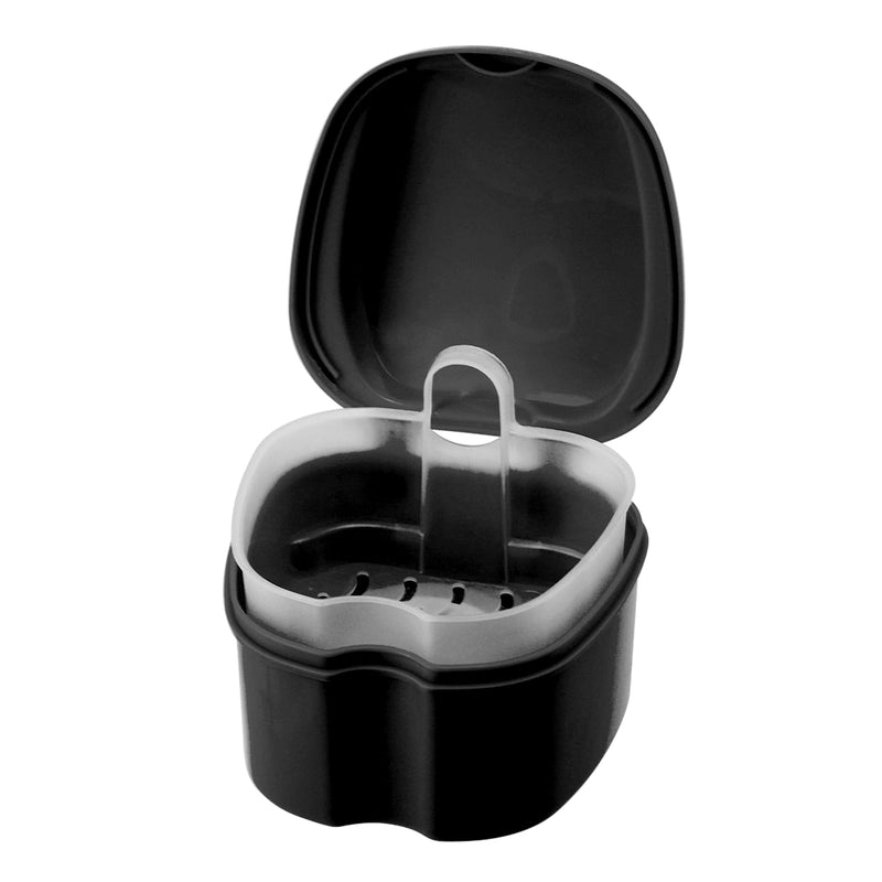 [Australia] - Annhua Denture Cup Retainer Cleaning Case Denture Soaking Container With Strainer Basket, Denture Cups For Soaking Dentures Mouthguard Storage Holder - Leak Proof And Lid Waterproof - Black 