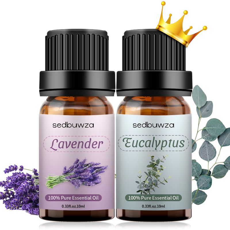 [Australia] - Sedbuwza Lavender Eucalyptus Essential Oil Set, Lavender Fragrance Oil Eucalyptus Scent Oil Set for Diffuser, Aromatherapy, Massage, Soap, Candle Making 2 x 10 ml Lavender + Eucalyptus 0.33 Fl Oz (Pack of 2) 