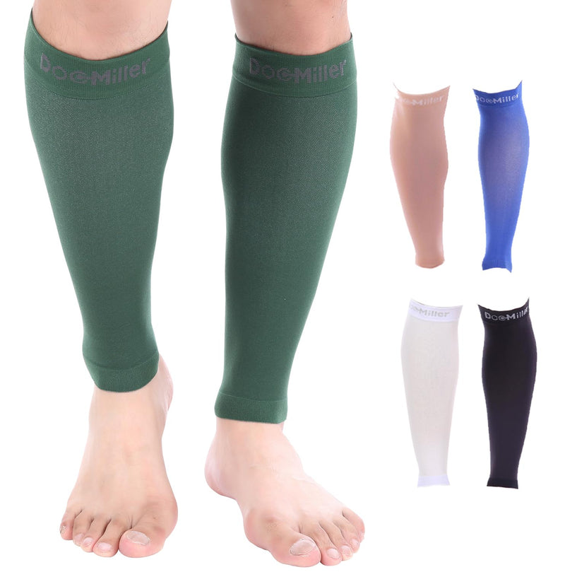 Doc Miller Calf Compression Sleeve – Footless Socks for Women & Men, 30-40mmHg Medical Design, Compression Shin Sleeves, Leg Cramp Relief, Varicose Veins, Knee High Stockings, 1 Pair Large Dark Green