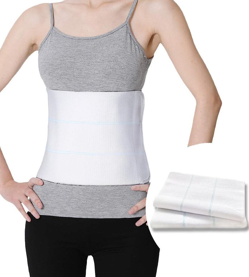 S 2 Pack Abdominal Binder Post Surgery Stomach Compression for Men and Women, Tummy Tuck Belt Belly Band Stomach Wrap, High Elasticity, Breathable - (45" - 60") 3 PANEL - 9" WHITE L 45"-60" (2 Pack)