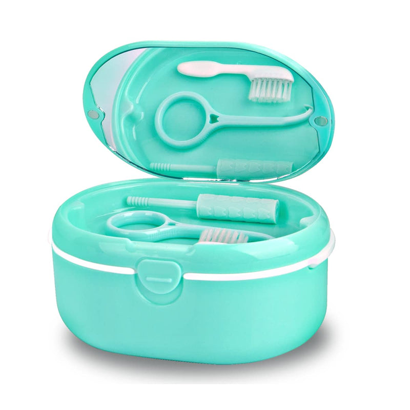 [Australia] - Denture Case, Double Denture Slot Cup Case Wet & Dry Portable Denture Case Portable False Teeth Container, Denture Cup with Lid for Cleaning Household Office Travel (Green) Green 