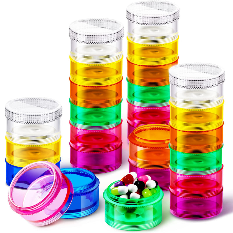 Sieral 4 Pieces 7 Days Stackable Pill Organizer Round Weekly Containers | Tower Design with Secure Lids, 7 Individual Cases per Set for Travel, Ideal for Medications Vitamins Supplements Storage
