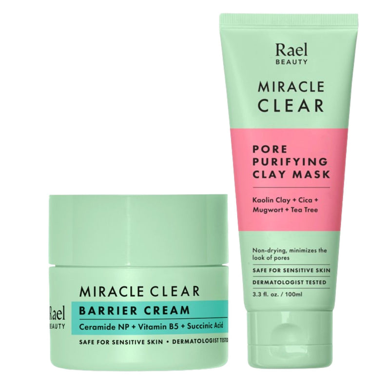Rael Korean Skin Care - Face Moisturizer, Miracle Clear Barrier Cream (1.8 oz), Blackhead Remover, Exfoliating Face Wash Clay Mask (3.4 fl. oz)