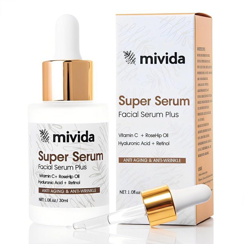 mivida 4-in-1 Anti-Aging Serum for face | Retinol, Vitamin C, Hyaluronic Acid & RoseHip Oil | multi benefit Face Serum – 1 Fl Oz