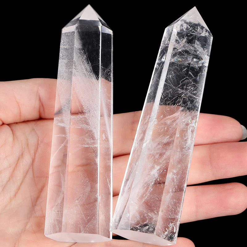 [Australia] - 4" Clear Quartz Healing Crystals Wands Polishing Natural Reiki Energy Wand Stone Hexagonal Point Large Crystal Gemstones for Meditation Therapy Crystal Grid Decoration 1Pcs D-clear Quartz 