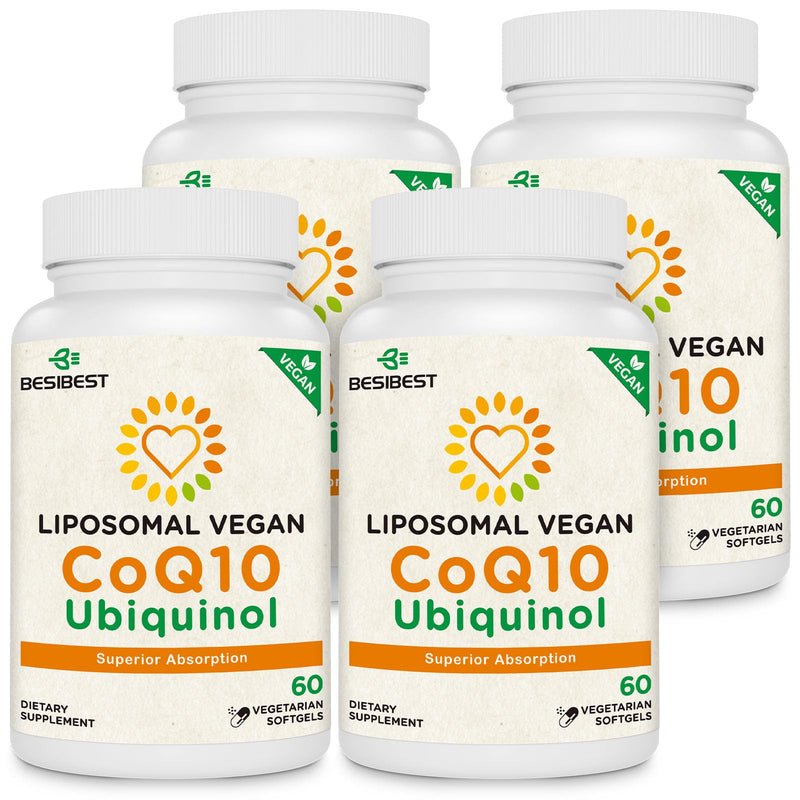 Besibest 1000mg Liposomal CoQ10 Ubiquinol, 240 Vegan Softgels, High Absorption Ubiquinol CoQ10 Supplement, Active Antioxidant Form of Coenzyme Q10 for Heart Function & Energy Production 60 Count (Pack of 4)