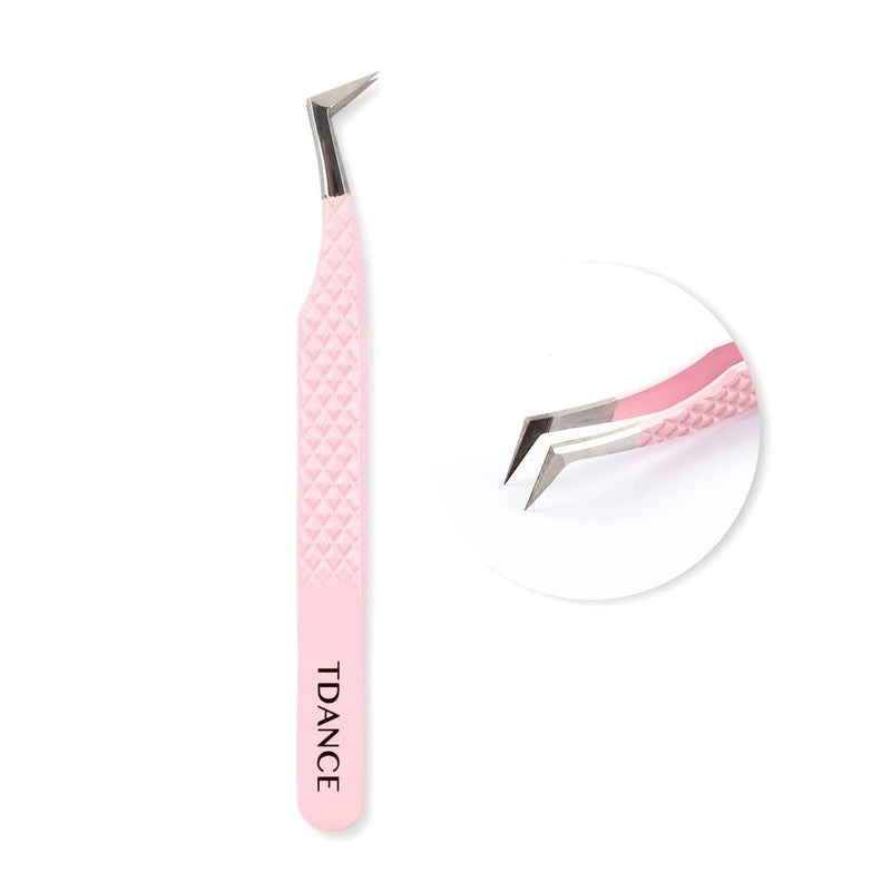 TDANCE Lash Tweezers for Eyelash Extensions - Fiber Tip Volume Boot Tweezers - Stainless Steel (Volume Boot Tweezer-Pink-T2,1Pcs) Fiber Tip-Pink-T2