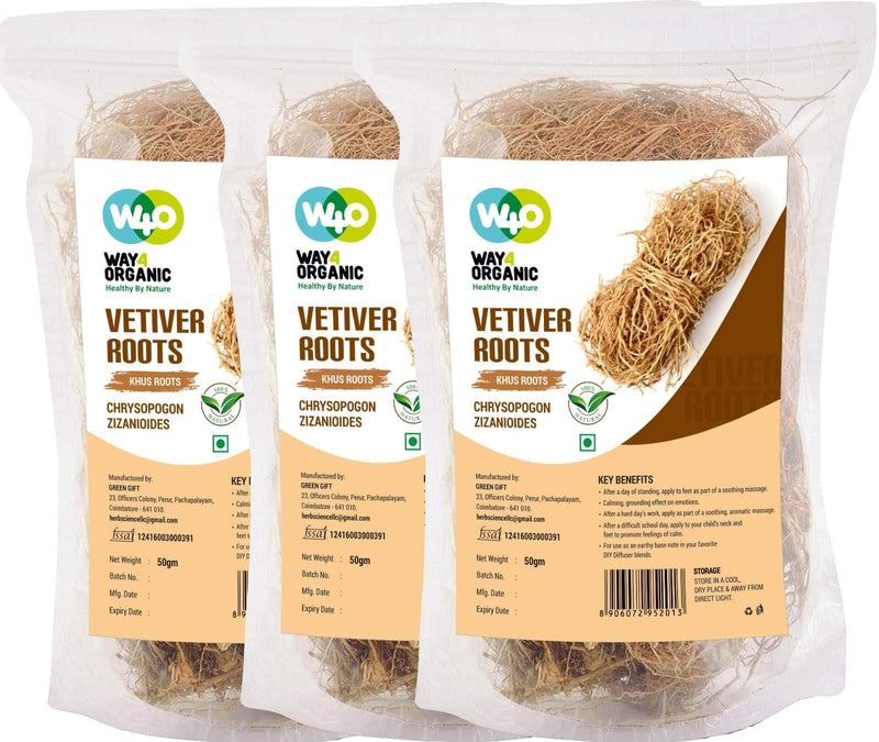 [Australia] - Vetiver Root/Dried Khus-Khus/Vetiveria Zizanioides (50 grams), Young Roots Not Aged Matured Roots, Natural Herbal Coolant - Way4Organic (3 Pack) 5.29 Ounce (Pack of 1) 