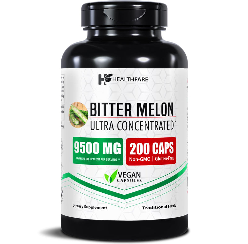 [Australia] - Bitter Melon Capsules Extract 9500mg | 200 Vegan Pills | Standardized Extra Strength Herbal Supplement | Non-GMO, Gluten-Free | Made in USA 200 Count (Pack of 1) 