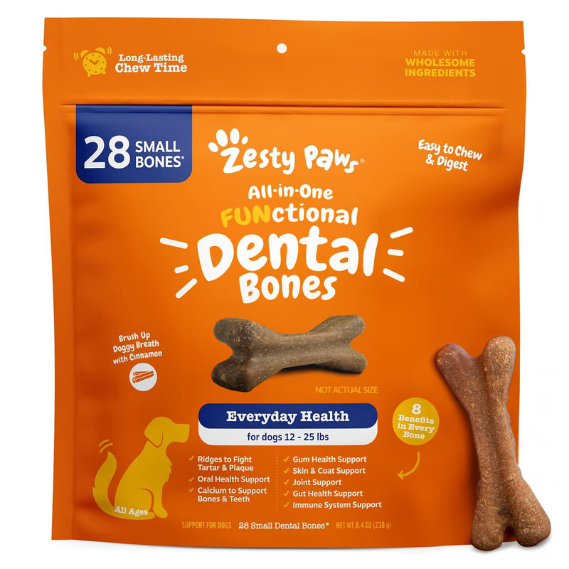 Zesty Paws Dental Bones - Fights Tartar & Plaque - Gum, Teeth & Bone Health - Cinnamon for Dog Breath - Immune, Joint, Gut, Skin & Coat Support - Omega 3 EPA & DHA and Calcium - Small Dogs - 28 ct… Small Bones 0.3 Ounce (Pack of 28) - PawsPlanet Australia