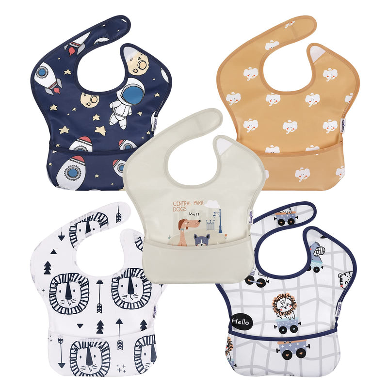 [Australia] - Soarwg Kids Bibs, Baby Bibs, Waterproof Baby Bibs for Boy and Girl, Great Travel Baby Bibs for Eating, Feeding Bibs, 5 Pack Cartoon 