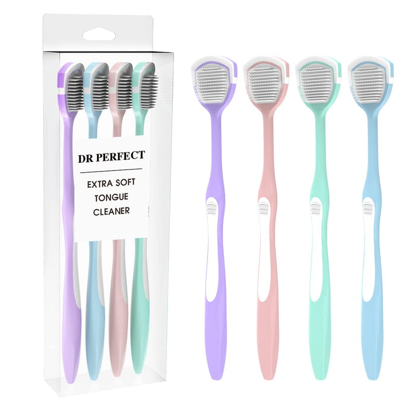 [Australia] - Soft Tongue Brush Scraper Cleaner Helps Fight Bad Breath Clean Your Tongue Without Hurt Pack Of 4 (GREEN PURPLE BLUE PINK) GREEN PURPLE BLUE PINK 