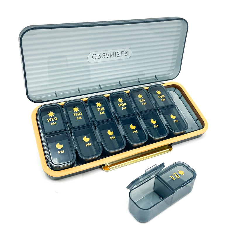 7-Day Pill case 2 Times a Day, Pill Organizer 2 Times a Day,Am Pm Daily Pill Case Travel Pill Organizer,Large Capacity Pill Organizer for Medicine Vitamin Fish,14 Cells 2 Times a Day Pill Organizer