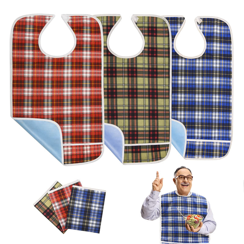 [Australia] - 3Pcs Adult Bibs for Elderly, Men, Women, Reusable Adult Bibs for Eating, Washable Waterproof Mealtime Clothing Protectors with Crumb Catcher 