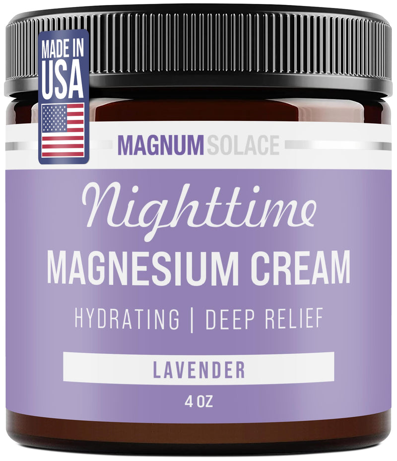 Magnum Solace Magnesium Lotion – Nighttime Magnesium Cream – Apply to Legs, Arms or Chest - Topical Magnesium Chloride – USA Made and Safe for Kids (Lavender)