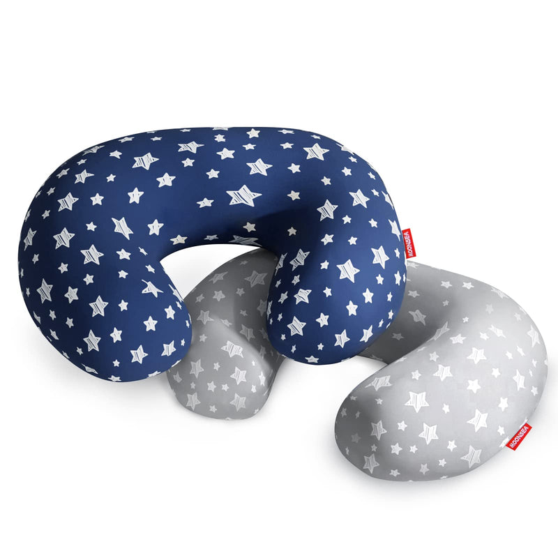 [Australia] - 2 Pack Nursing Pillow Cover Grey and Navy for Infant, Snug Fits Boppy Nursing Pillows, Breastfeeding Nursing Pillow Slipcovers Super Soft, for Breastfeeding Moms, with Star Print 