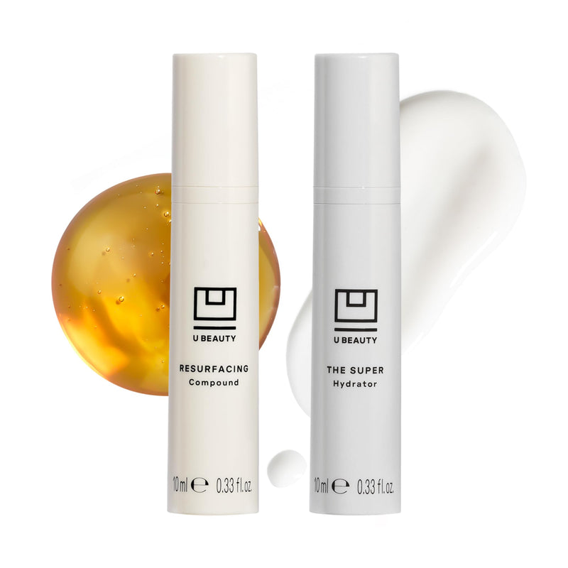 U Beauty Duo - Resurfacing Compound & Super Hydrator Set - 2x 0.33 fl oz | Moisturizing face serum, Vitamin C & E, retinol, hyaluronic acid, trial size, for smooth, hydrated and softer skin 0.33 Ounce (Pack of 1)