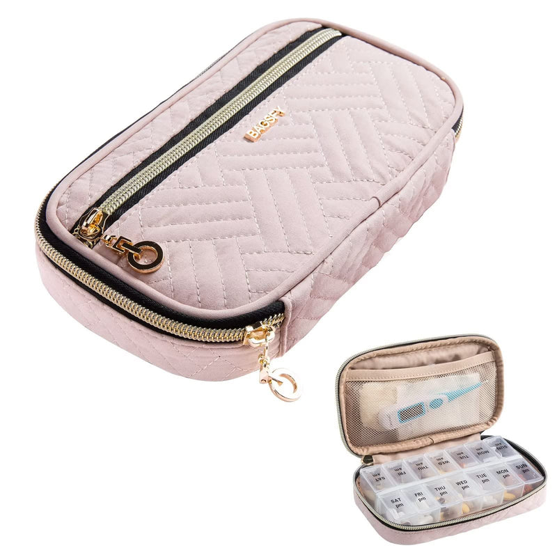 BAGSFY Pill Organizer Case 2 Times a Day- Weekly Medicine Organizer Travel Pill Box with Removable 7 Day Medicine Case Container for Fish Oil, Vitamin, Supplement Small Pink