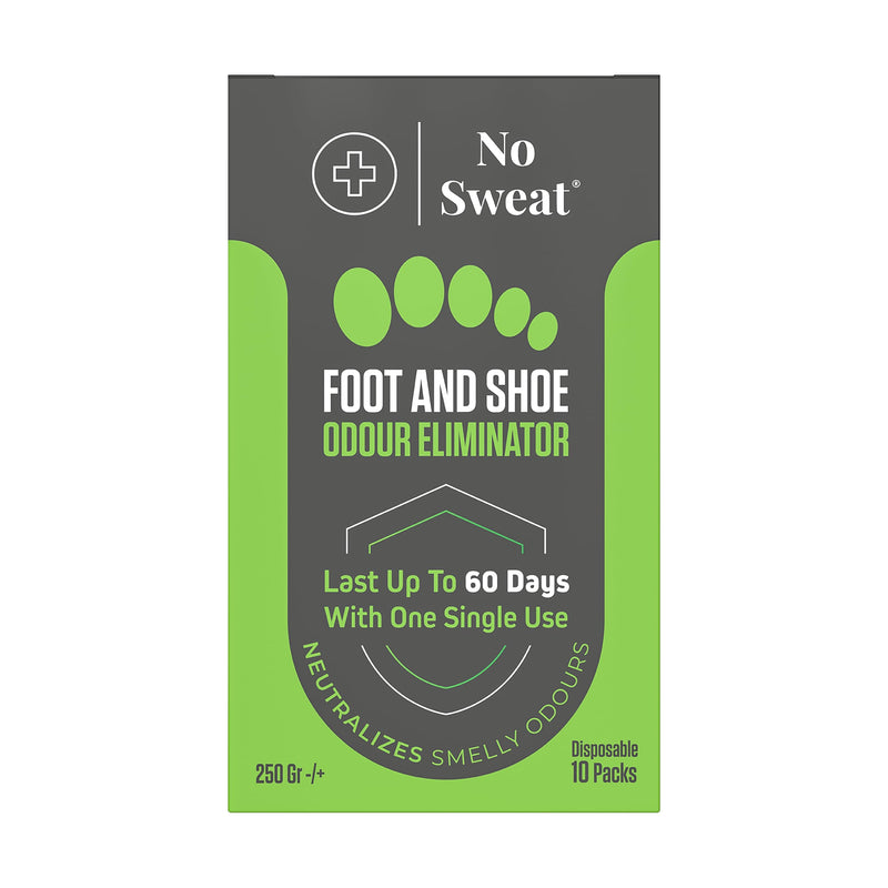 No Sweat Foot And Shoe Odour Eliminator Powder - Lasts Up To 60 With One Single Use - Salty Structure - No Need Mix With Water - Neutralizes Smelly Odours - No Mess -1 Box X10 Sachets