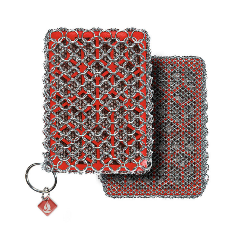 [Australia] - Knapp Made Combo Chainmail Cast Iron Scrubber with Silicone Core - Heavy Duty Rings and Fine Chainmail Rings -Premium Cast Iron Cleaner Chainmail Scrubber -Perfect for Cast Iron Cookware,Skillet,Woks Dry Rub Red 