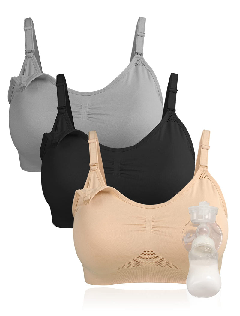 [Australia] - 4HOW Pumping Bra Hands Free Maternity Bras for Breastfeeding Pumping and Nursing Bra in One Comfort Smooth,Great Support X-Large Black+grey+beige 