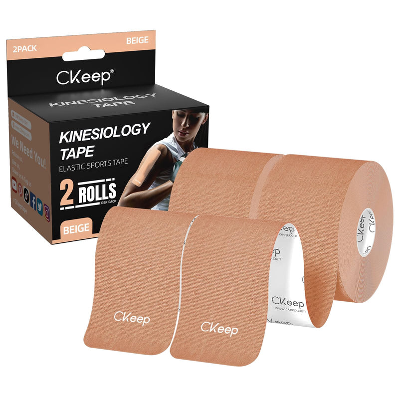 [Australia] - Uncut Kinesiology Tape(2 Rolls), Original Cotton Elastic Premium Athletic Tape,Latex Free Hypoallergenic, 2inch x 16ft, Beige 